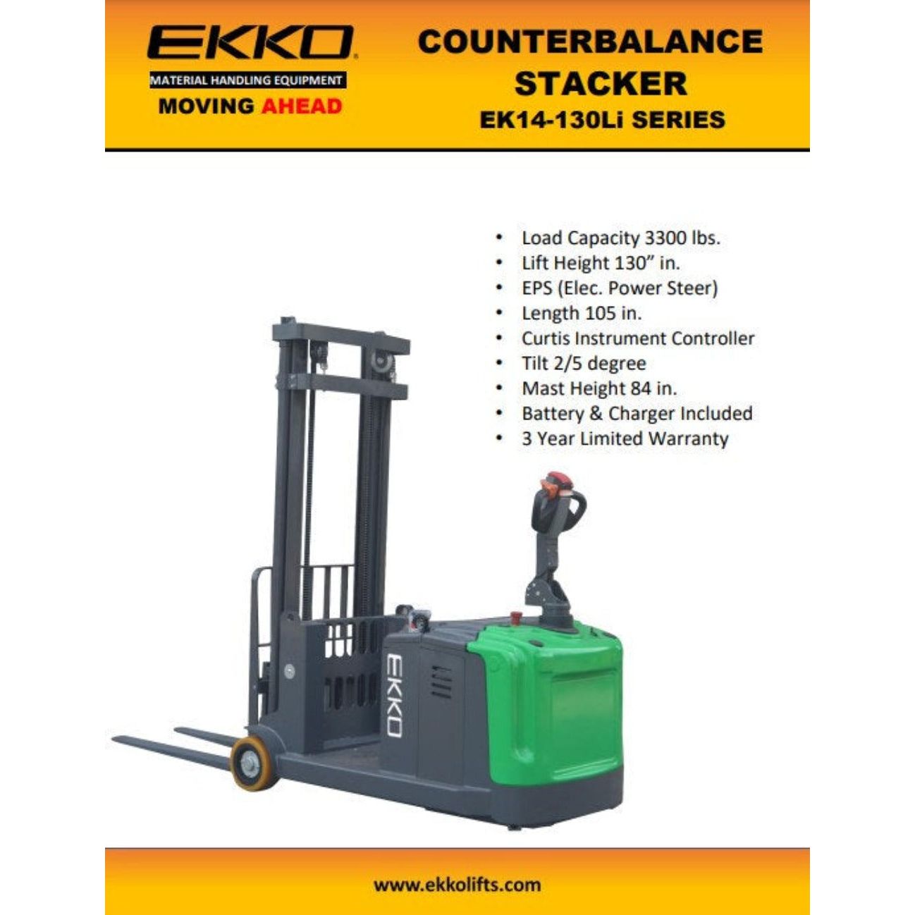 Lithium Counterbalanced Walkie Stacker Features