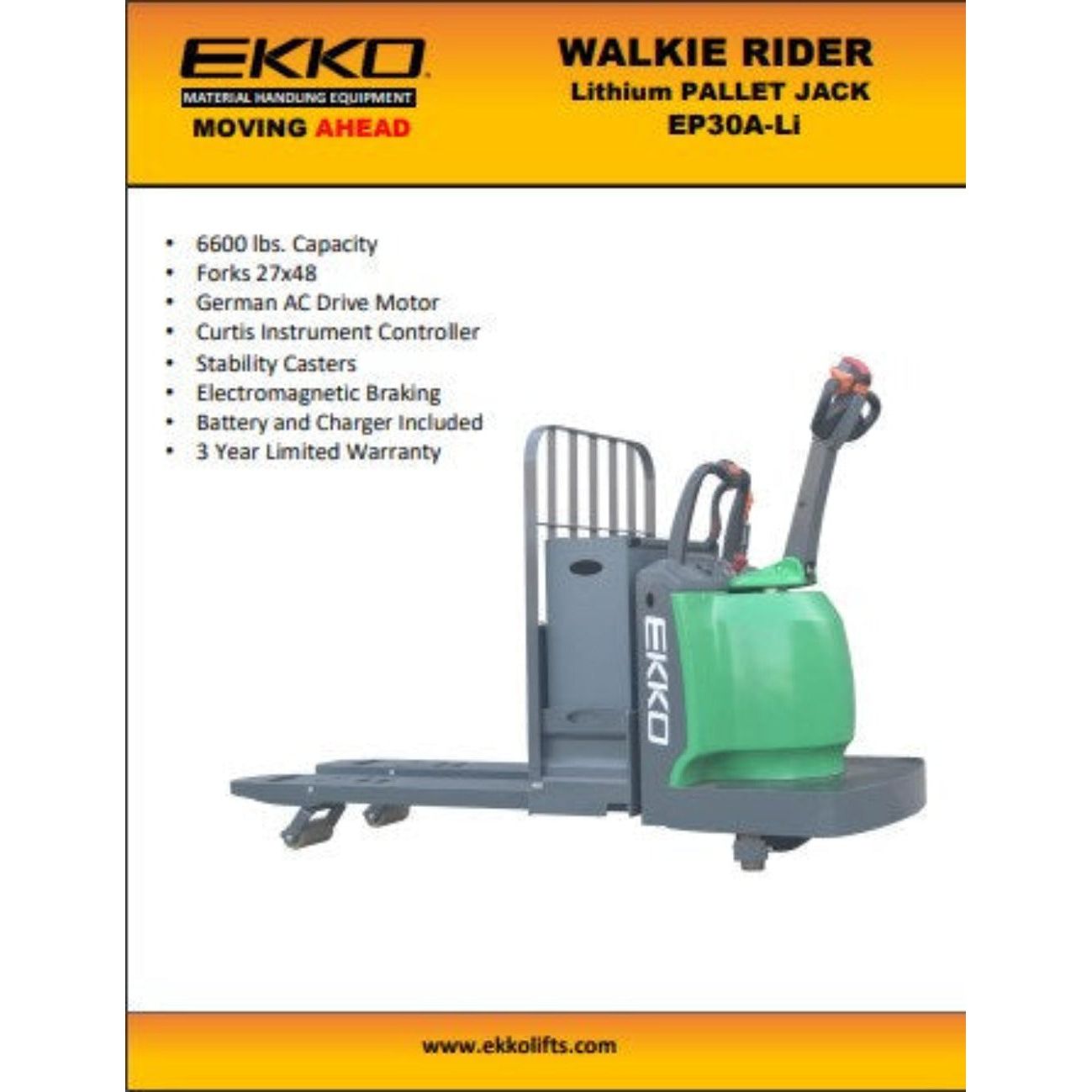 EKKO Lithium Rider Pallet Jack Specifications