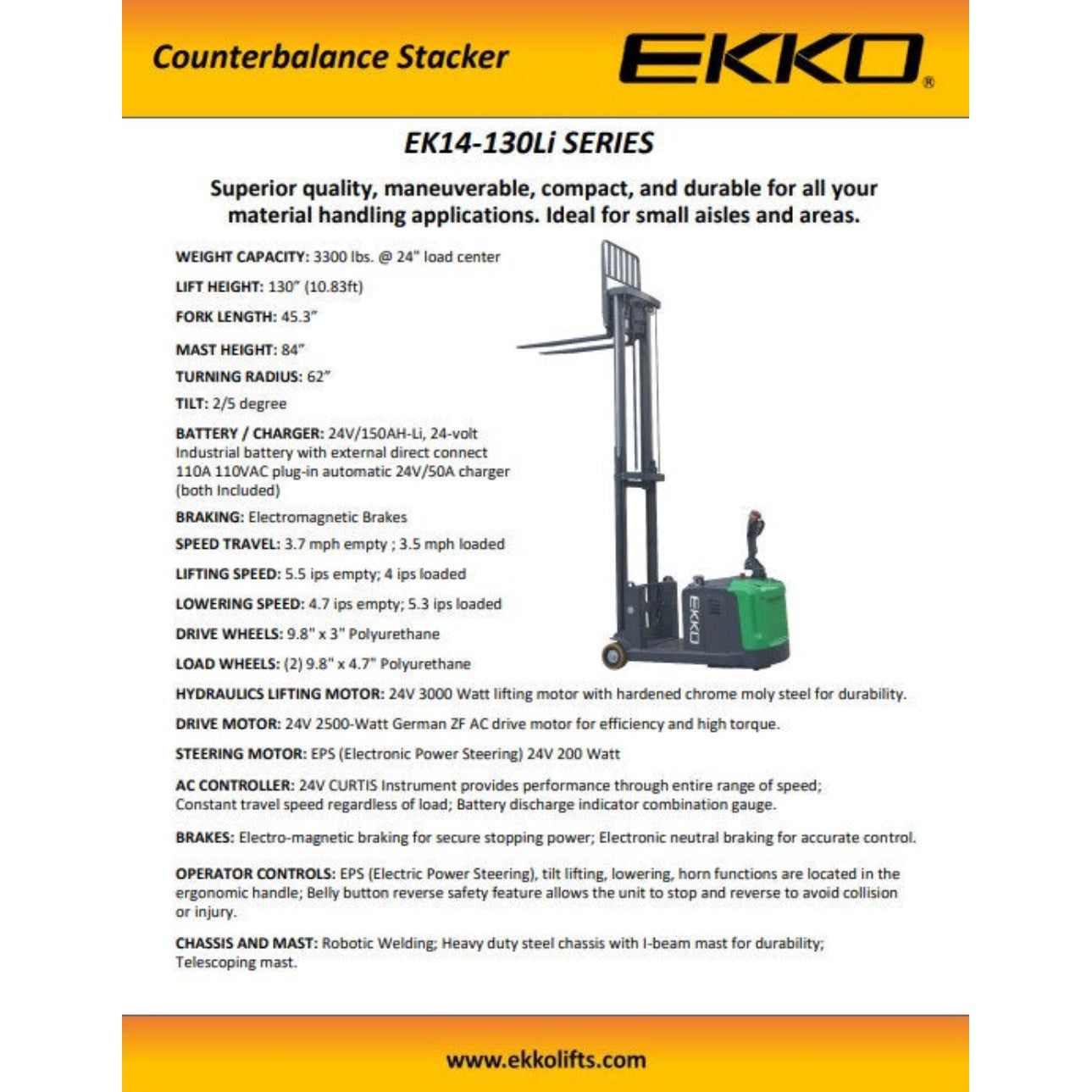 Lithium Counterbalanced Walkie Stacker Specifications