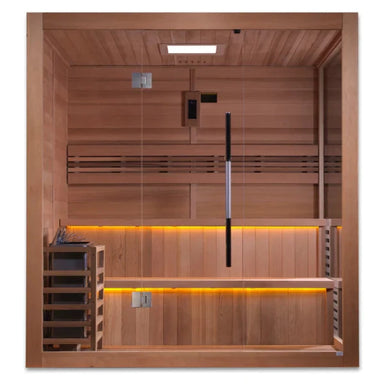 Golden Designs "Kuusamo Edition" GDI-7206-01 Indoor Traditional Steam Sauna- Canadian Red Cedar Interior Front Exterior View